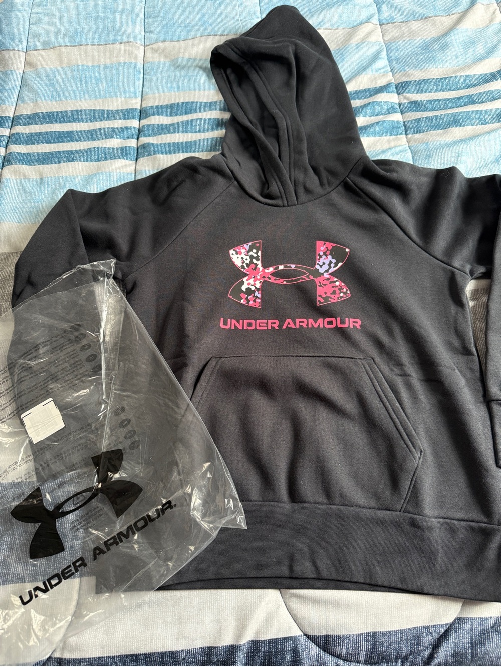 Under Armour Black Hoodie with Pink Logo youth Medium